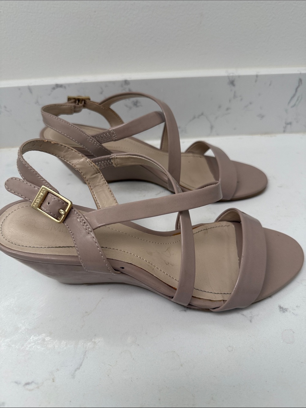 Calvin Klein Taupe Strappy Wedge Sandals